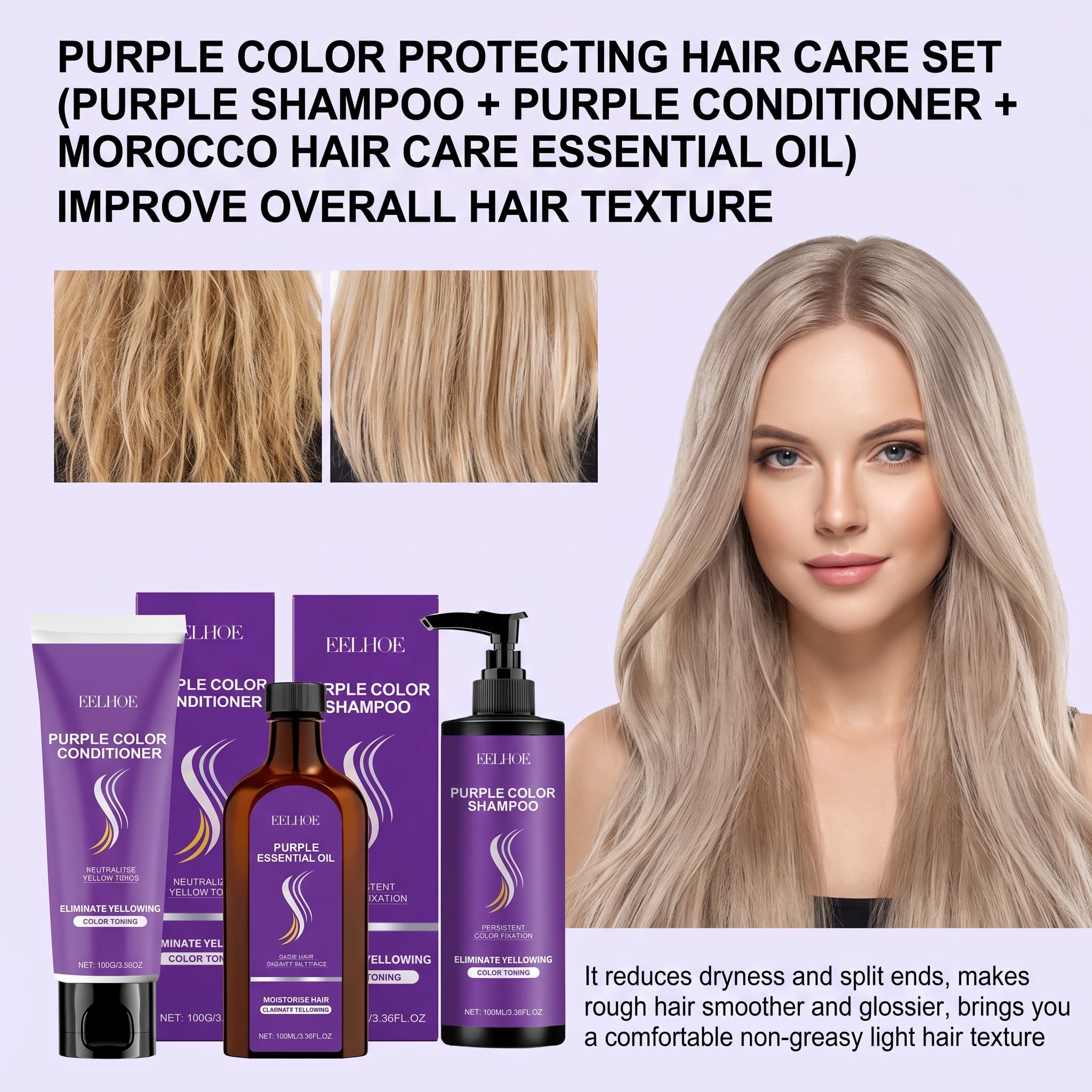 Hair Care Conditioner - Conjunto de Shampoo Roxo com Condicionador,