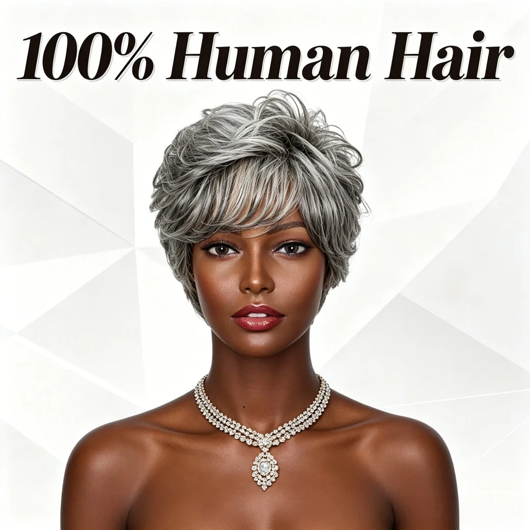 Hair Care Women - Peruca Curta Cacheada Cinza Ombré de