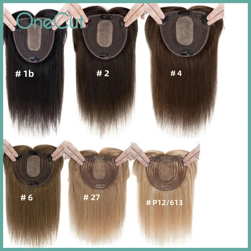 Clip In Hair Piece - Base superior de seda reta topper