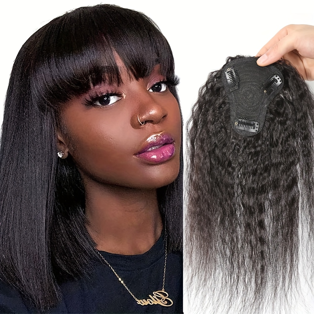 Clip In Hair Piece - Kinky reta topper cabelo com franja